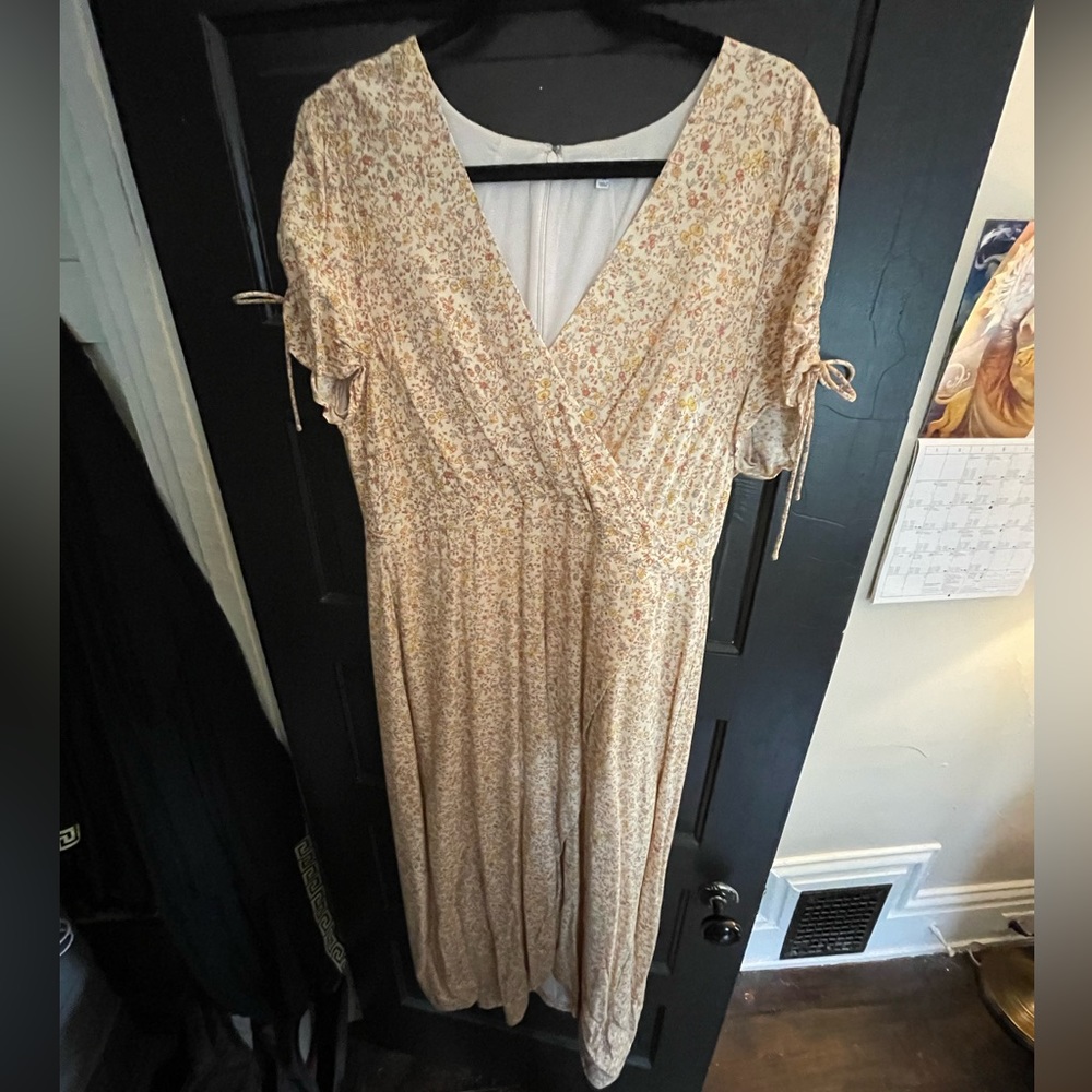 Madewell Autumnal Faux-Wrap Maxi Dress with Sleeve Bows and Front Slit